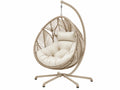 Hangstoel 105 x 105 x 195 cm - beige gevlochten kunststof met metalen standaard - boho schommelstoel