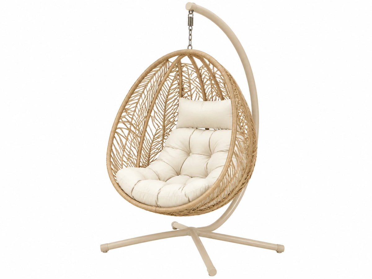 Hangstoel 105 x 105 x 195 cm beige crème met metalen standaard en gevlochten zitting