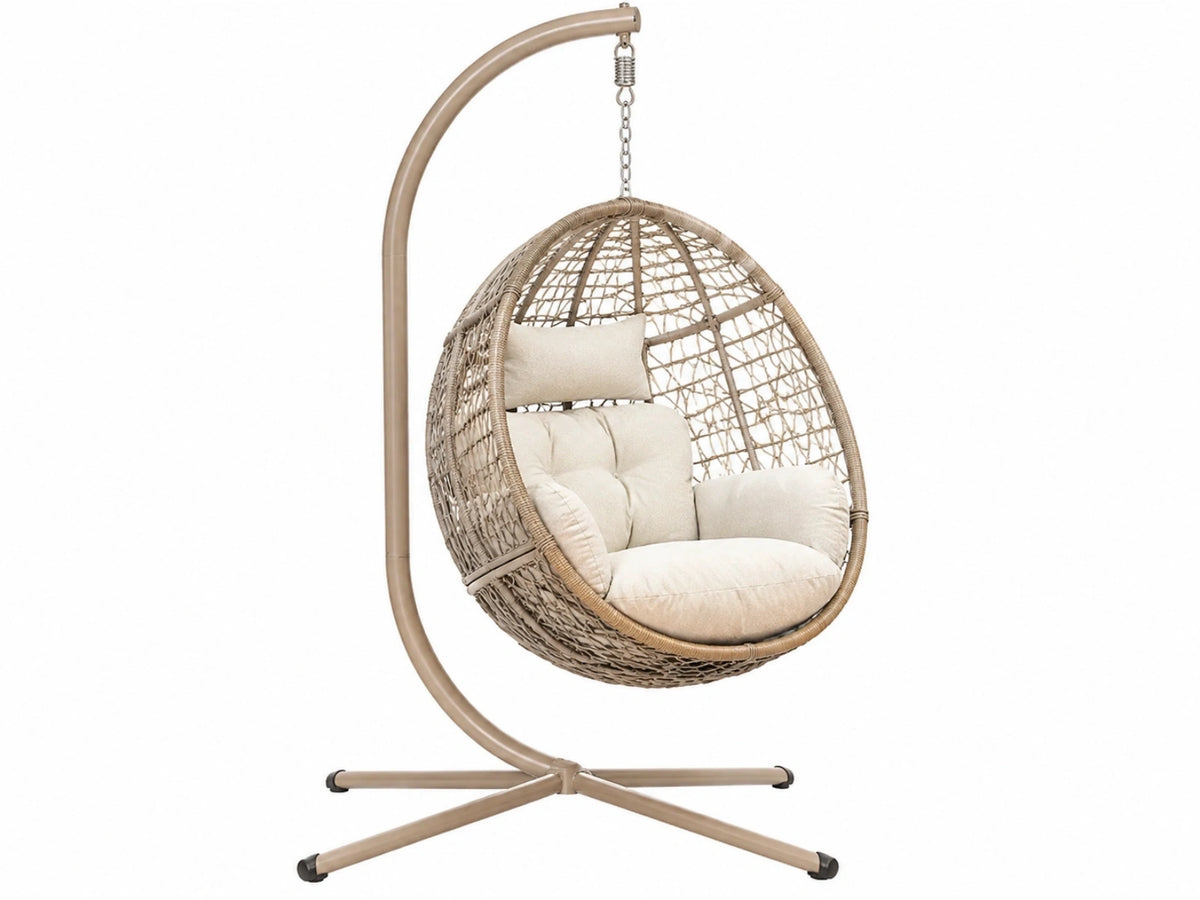 Hangstoel 100 x 100 x 195 cm beige gevlochten kunststof met metalen standaard - bohemien relaxstoel