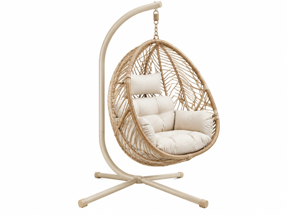 Hangstoel 105 x 120 x 195 cm beige gevlochten met metalen standaard bohemien