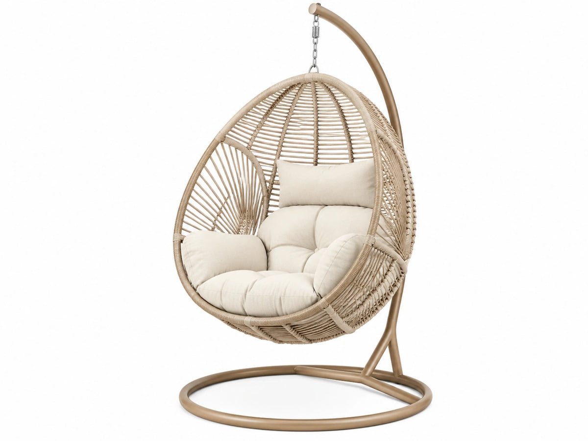 Hangstoel 105 x 105 x 195 cm beige gevlochten kunststof met metalen standaard - boho ontspanningsstoel