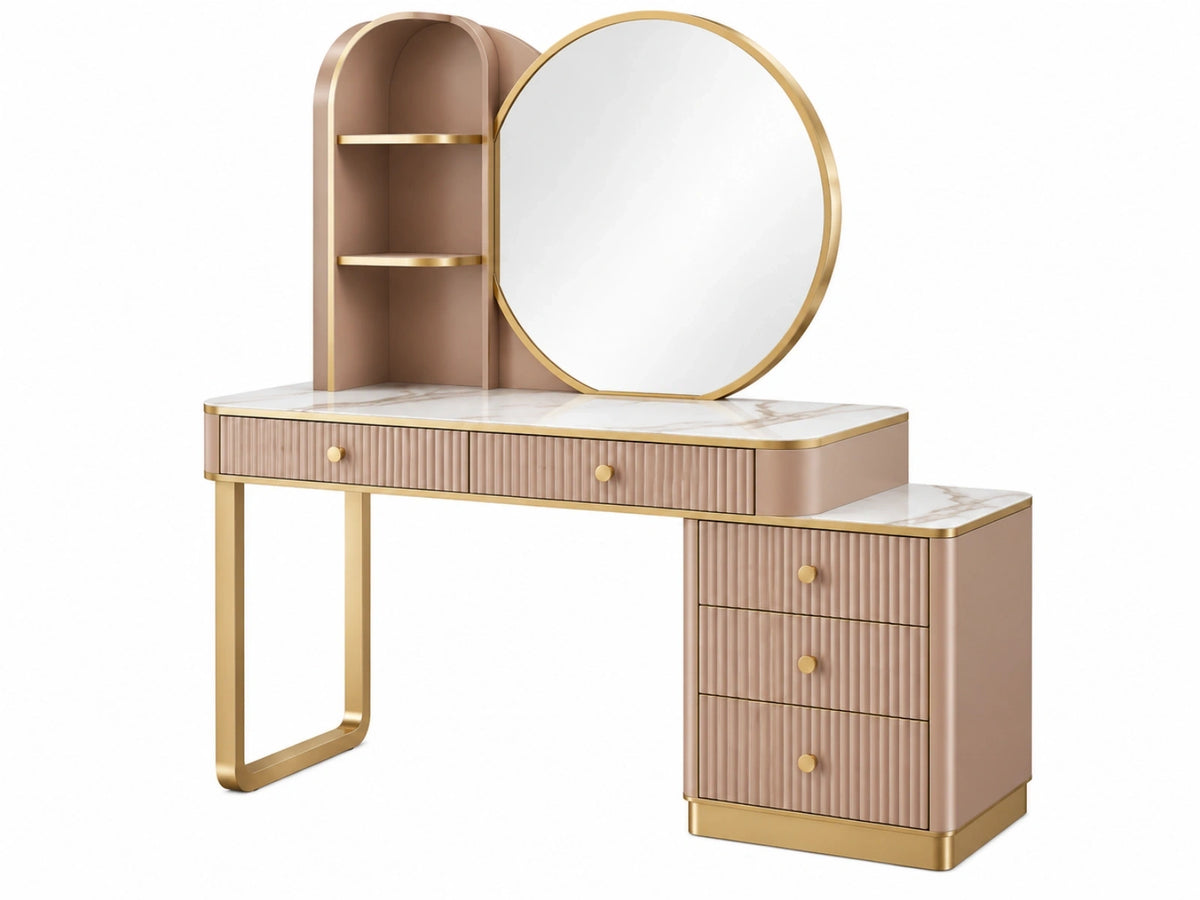 Kaptafelset 120 x 45 x 140 cm roze en goud met spiegel en laden