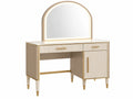Kaptafel 100 x 45 x 150 cm crème/goud met spiegel en verlichting art deco