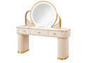Kaptafel 120 x 45 x 145 cm crème en goud met spiegel en ledverlichting art-decostijl