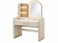 Kaptafel 100 x 45 x 150 cm houtlook wit goud met spiegel verlichting en laden