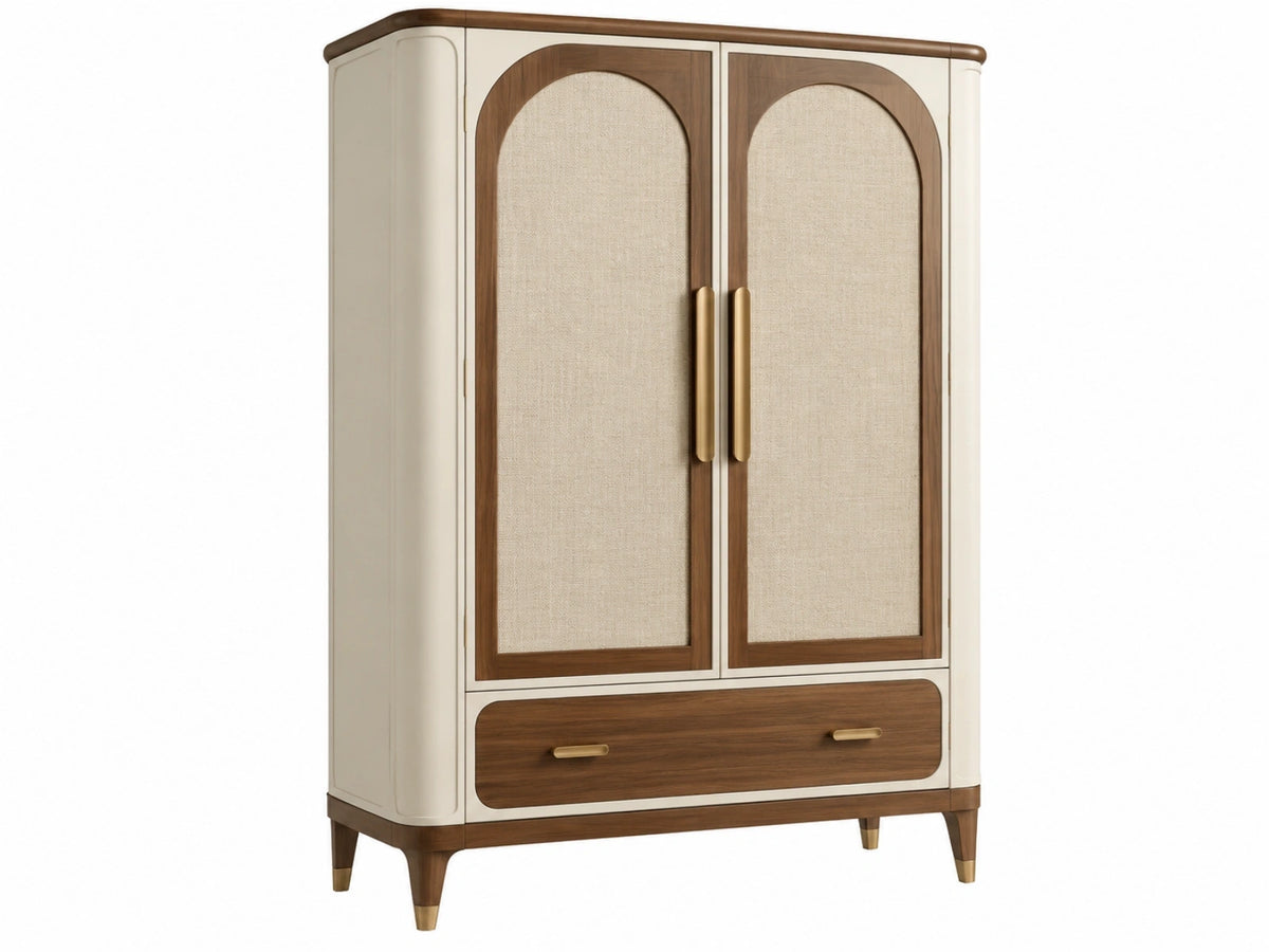 Kledingkast 100 x 55 x 190 cm - hout en textiel in crème walnootbruin met lade