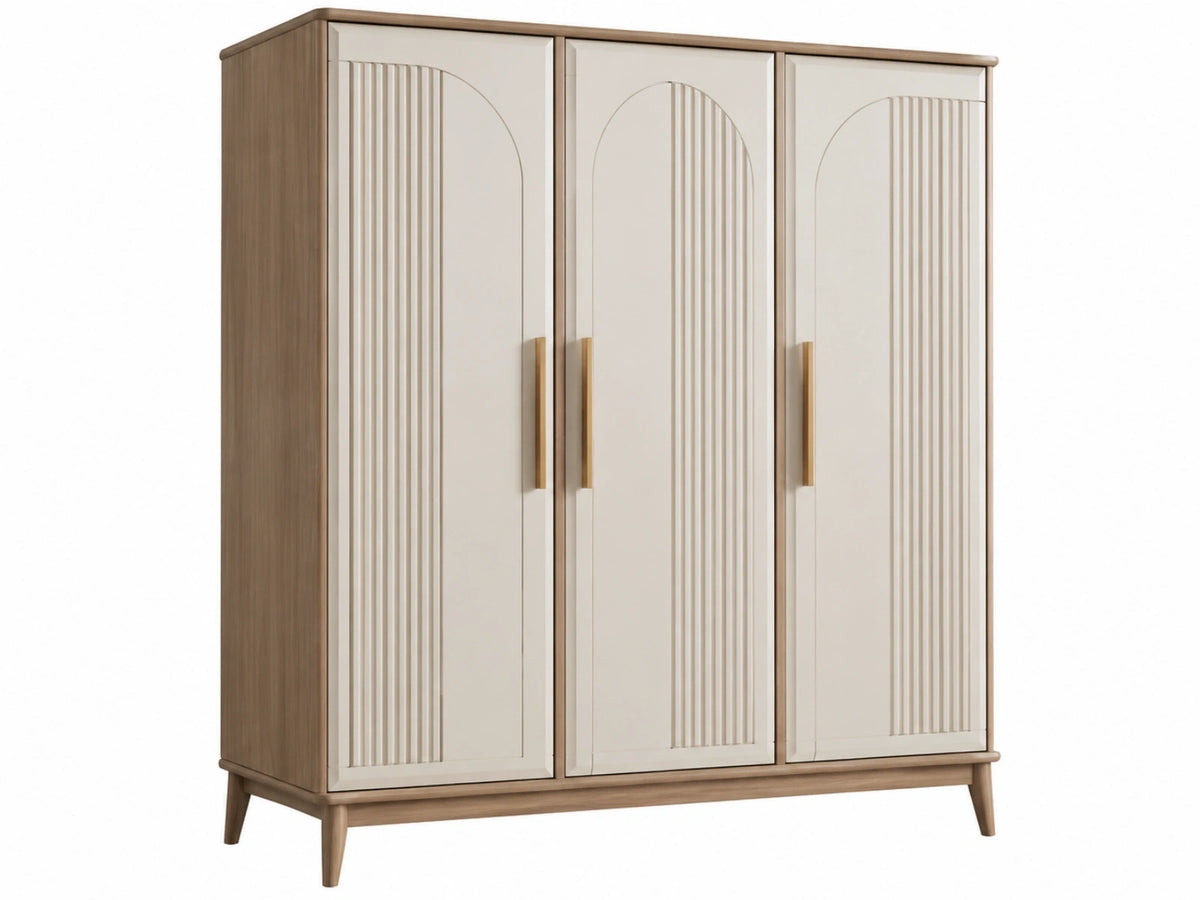 Kledingkast 160 x 55 x 200 cm - beige en walnootkleurig houtlook met 3 deuren