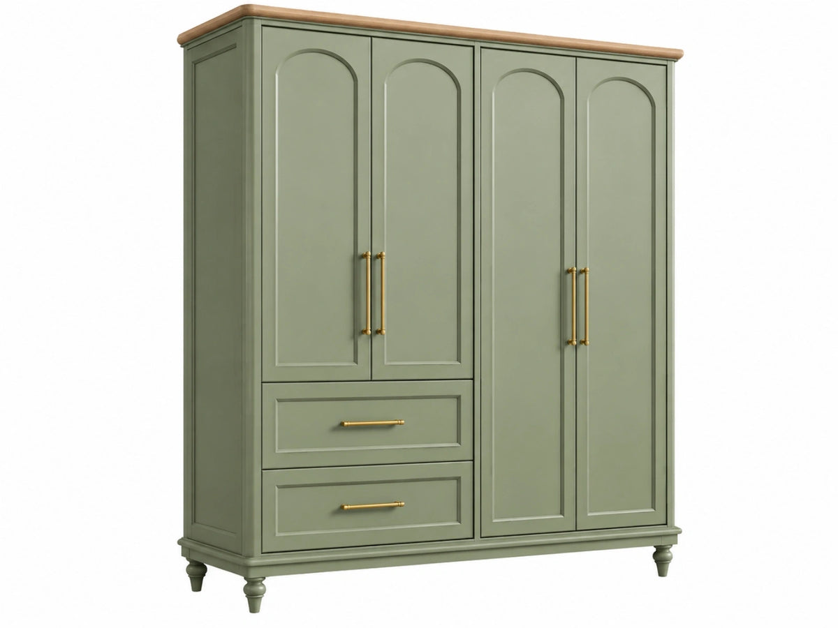 Kledingkast 160 x 60 x 200 cm groen MDF en hout - 4 deuren 2 laden klassieke opbergruimte