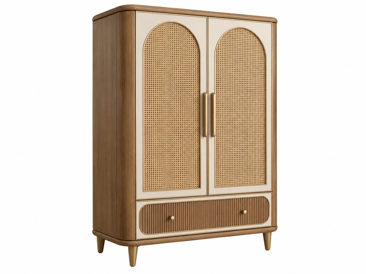 Kledingkast 100 x 50 x 180 cm hout en rotan beige/bruin - 2 deuren 1 lade