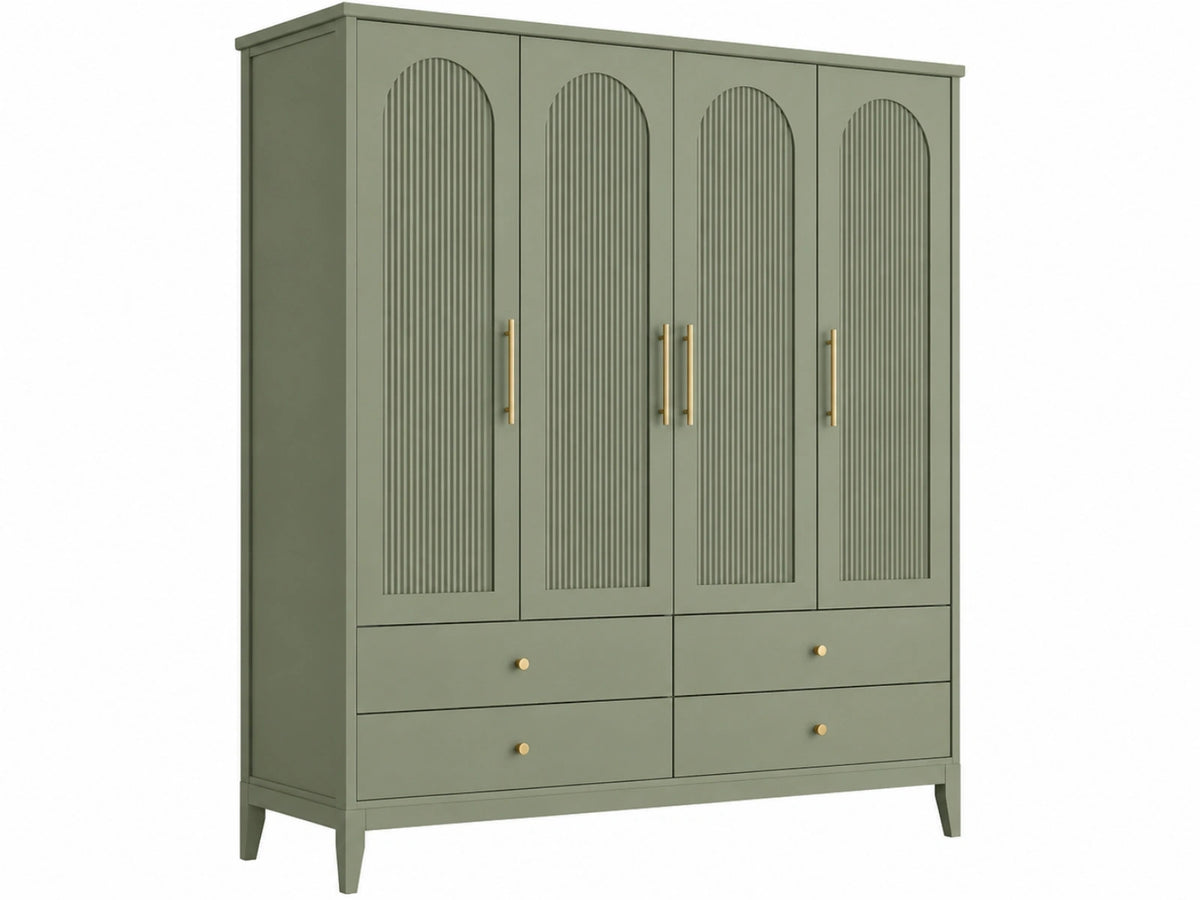 Kledingkast 160 x 55 x 200 cm groen hout met 4 deuren en 4 laden - geribbelde deuren
