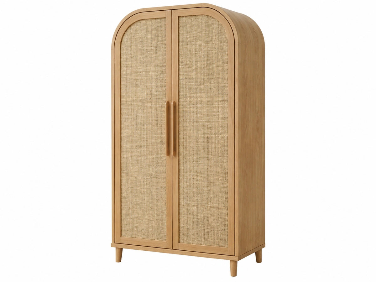 Kledingkast 100 x 55 x 180 cm hout en rotan naturel boogvormig