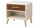 Nachtkastje 45 x 40 x 55 cm - hout en metaal beige/bruin/goud - met lade en open vak