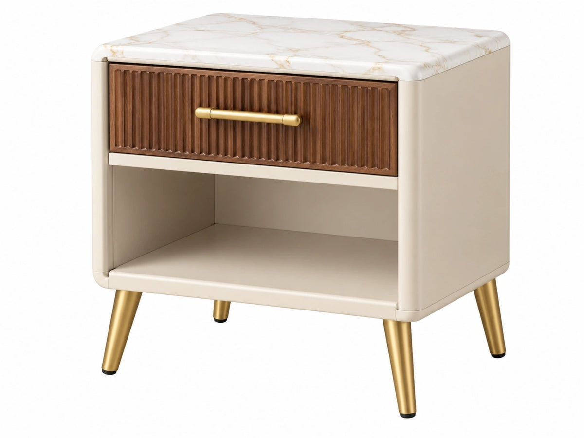 Nachtkastje 45 x 40 x 55 cm - hout en metaal beige/bruin/goud - met lade en open vak