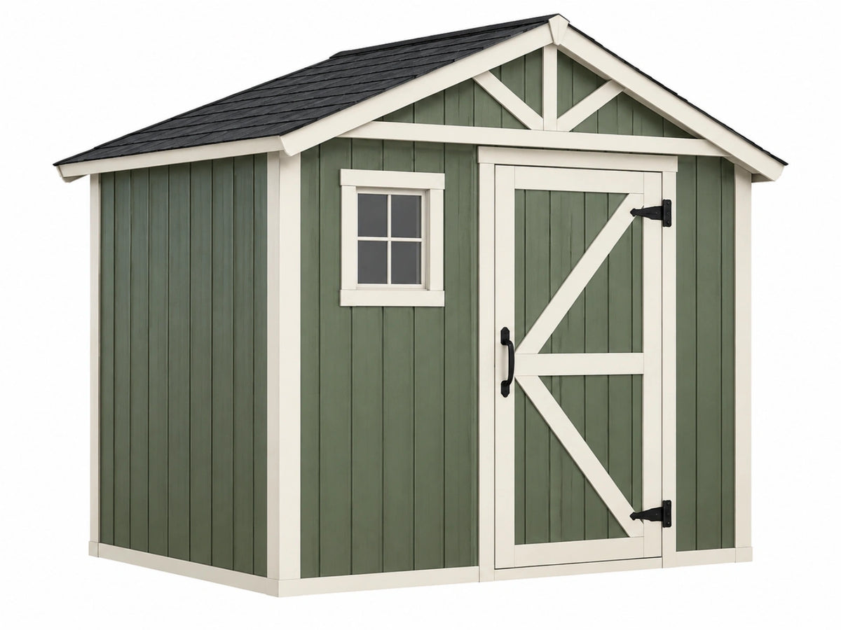 Tuinhuis 244 x 183 x 230 cm hout groen crème - berging met raam en enkele deur