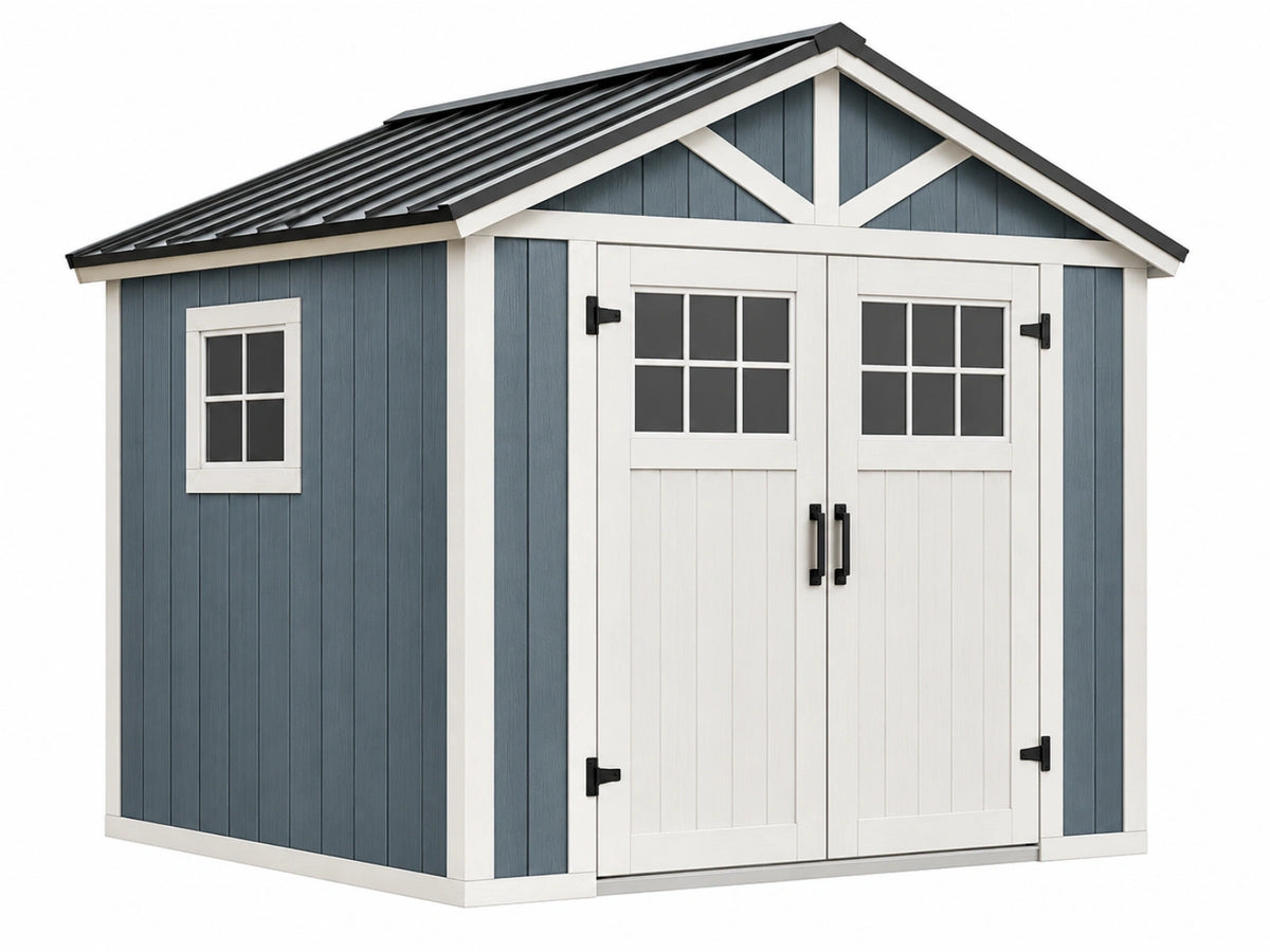 Tuinhuis 240 x 180 x 220 cm hout blauw/wit - dubbeldeurs berging met ramen