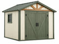 Tuinhuis 240 x 180 x 220 cm - hout groen/crème landelijke stijl met dubbele deuren