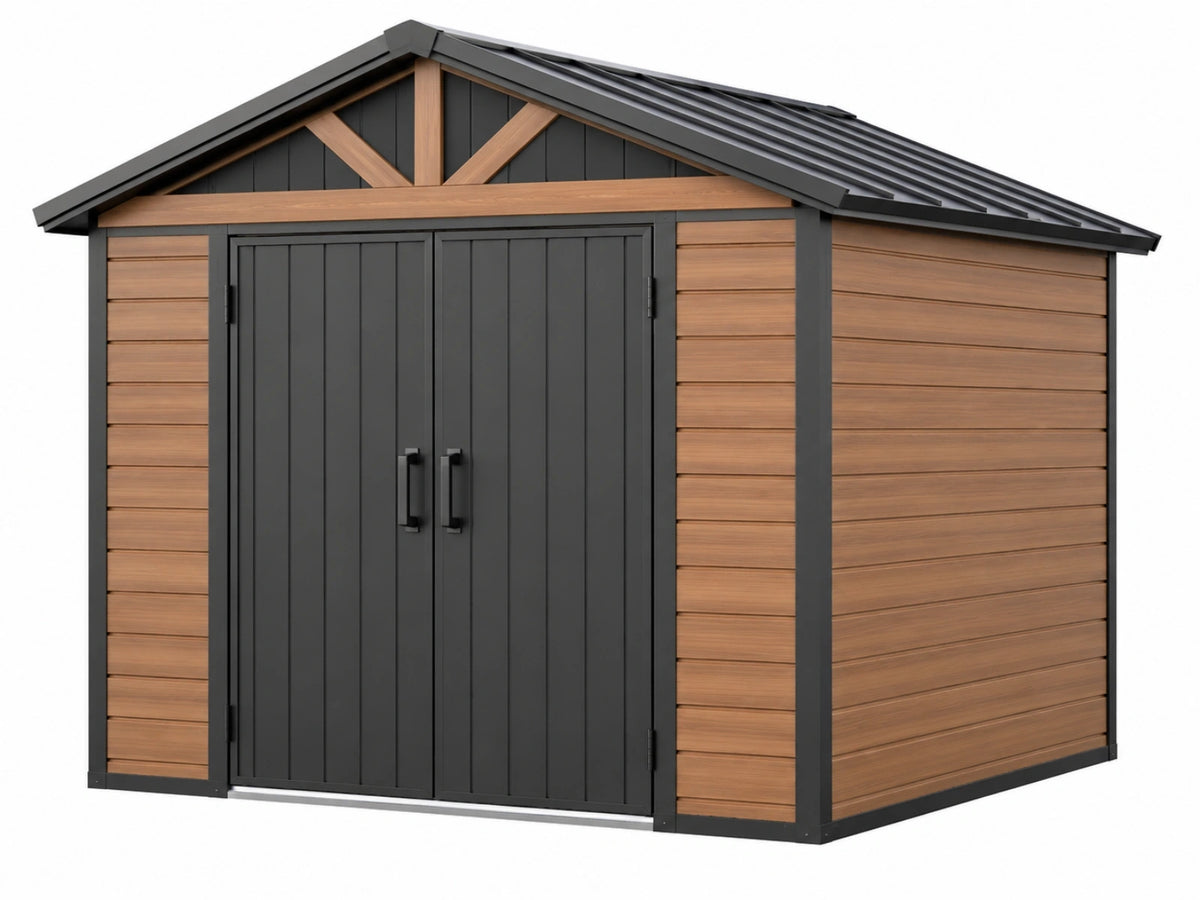 Tuinberging 300 x 240 x 230 cm metaal en houtlook bruin zwart - dubbele deuren