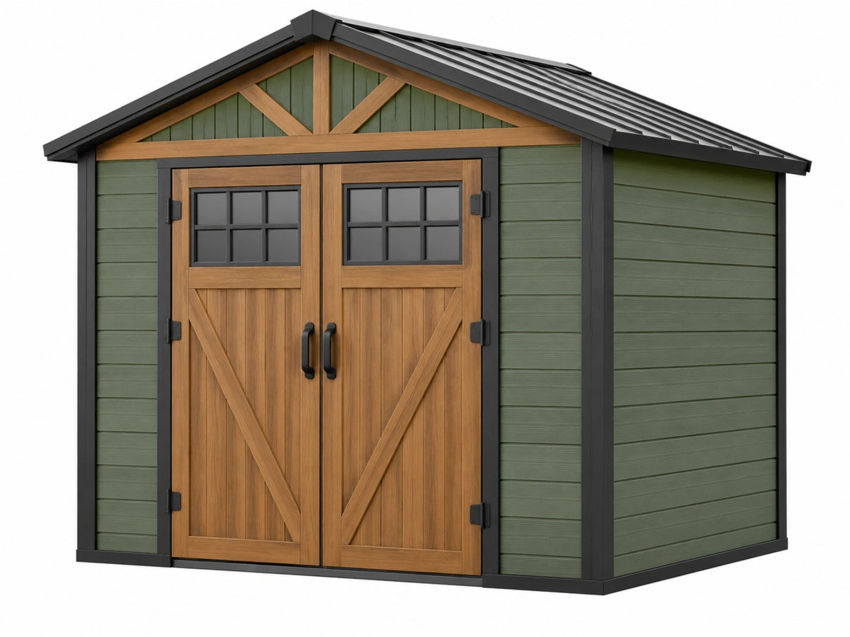 Tuinhuis 300 x 240 x 230 cm hout en metaal groen/bruin - dubbele deuren landelijke opslag