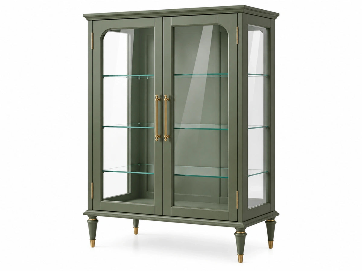 Vitrinekast 120 x 45 x 180 cm groen hout en glas - klassieke opbergkast
