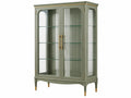 Vitrinekast 100 x 45 x 190 cm groen hout en glas met 2 deuren klassieke opbergkast