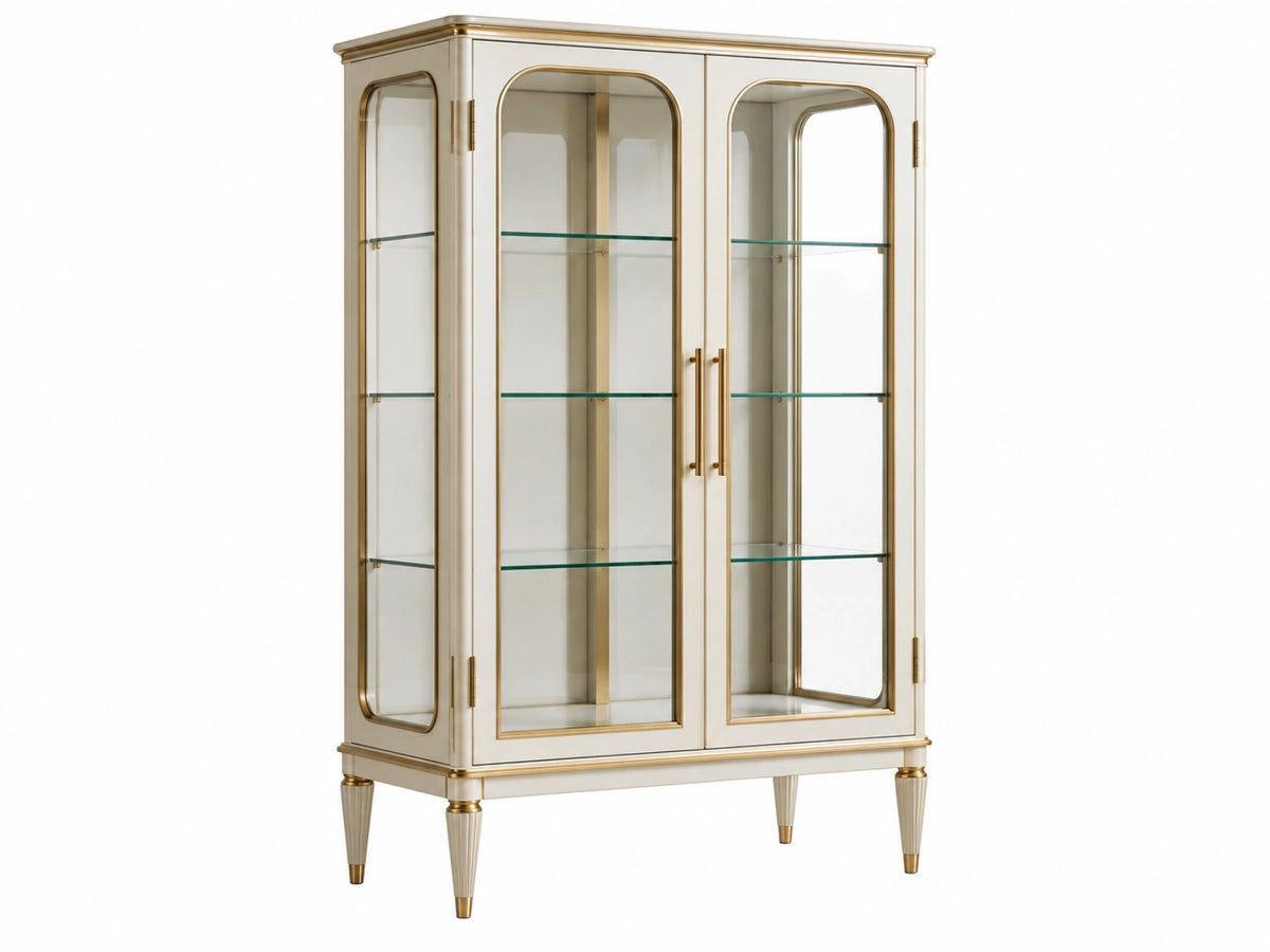 Vitrinekast 100 x 45 x 180 cm crème/goud hout en glas klassieke opbergkast
