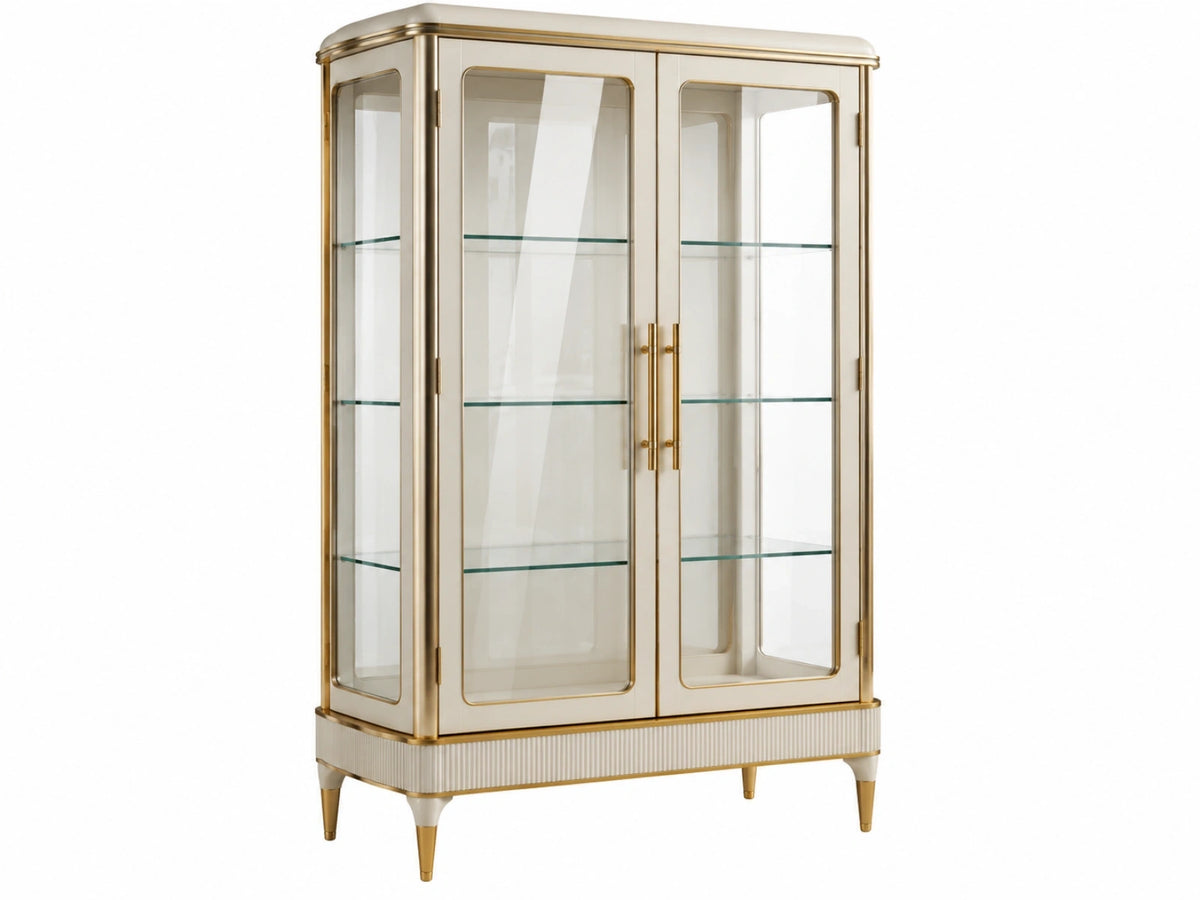 Vitrinekast 100 x 45 x 180 cm glas crème goud klassieke opbergruimte