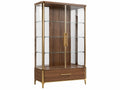 Vitrinekast 100 x 45 x 190 cm - donkerbruin glas met goudkleurig metaal - moderne opbergkast